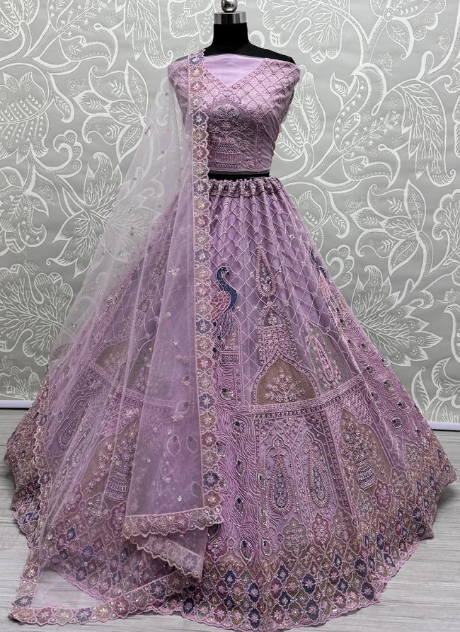 Net Purple Bridal Wear Embroidery Work Lehenga Choli